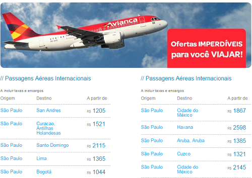 promoções de passagens aereas Avianca